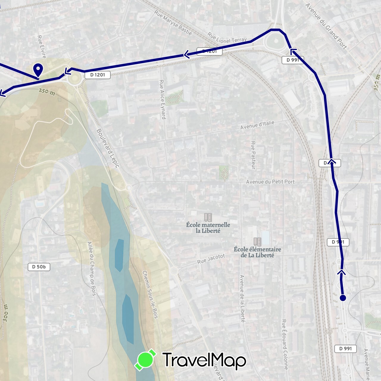 TravelMap itinerary: driving in France (Europe)