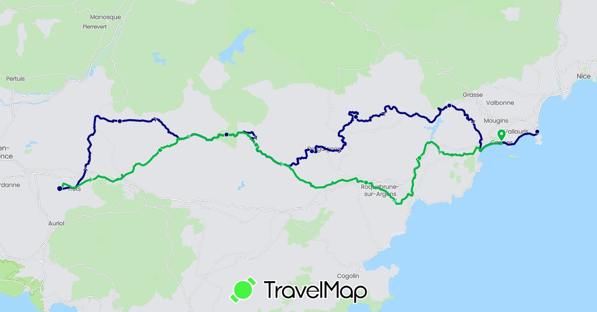 TravelMap itinerary: driving, bus in France (Europe)