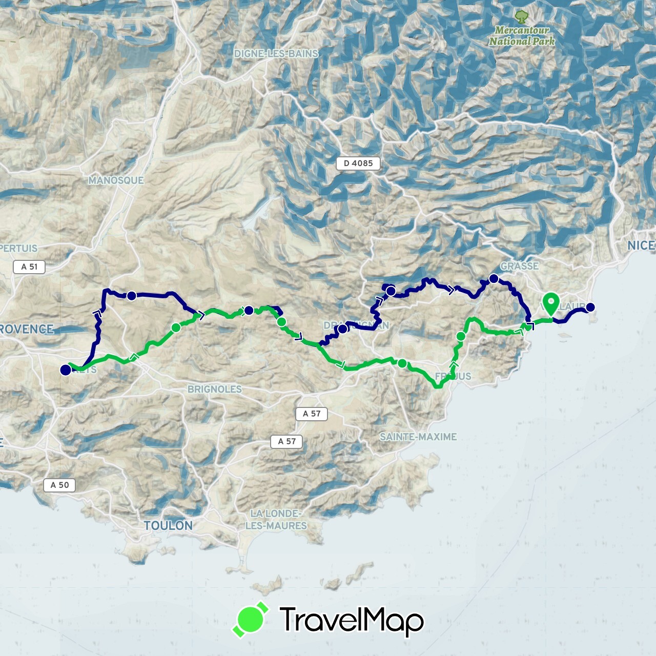 TravelMap itinerary: driving, bus in France (Europe)