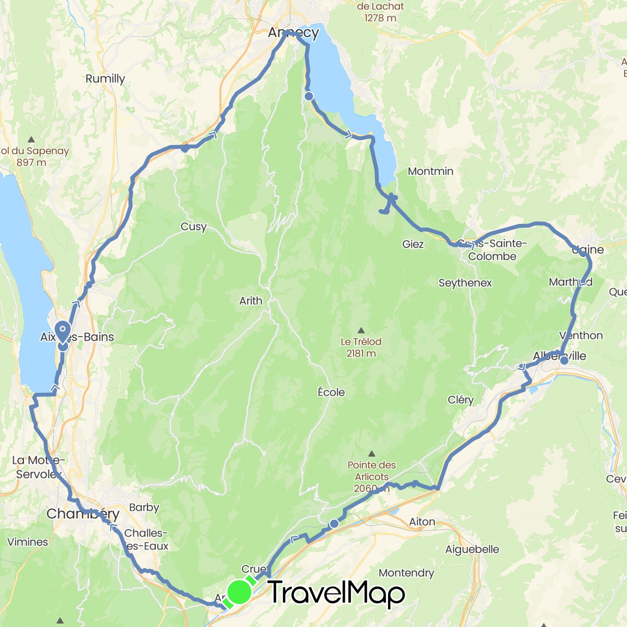 TravelMap itinerary: cycling in France (Europe)