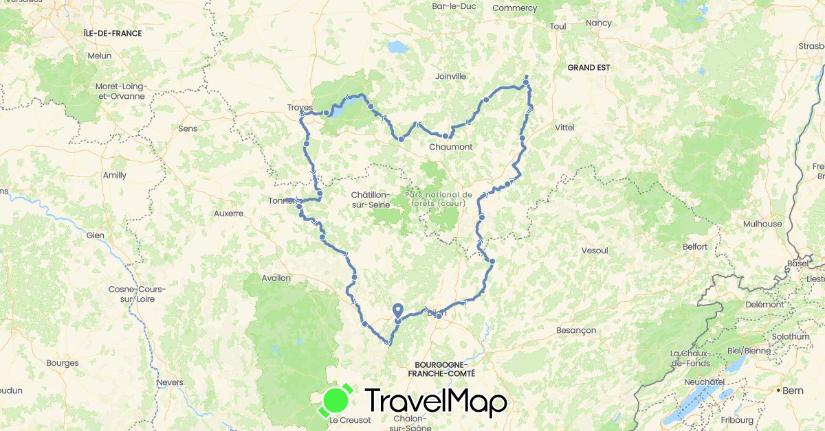TravelMap itinerary: driving, cycling in France (Europe)