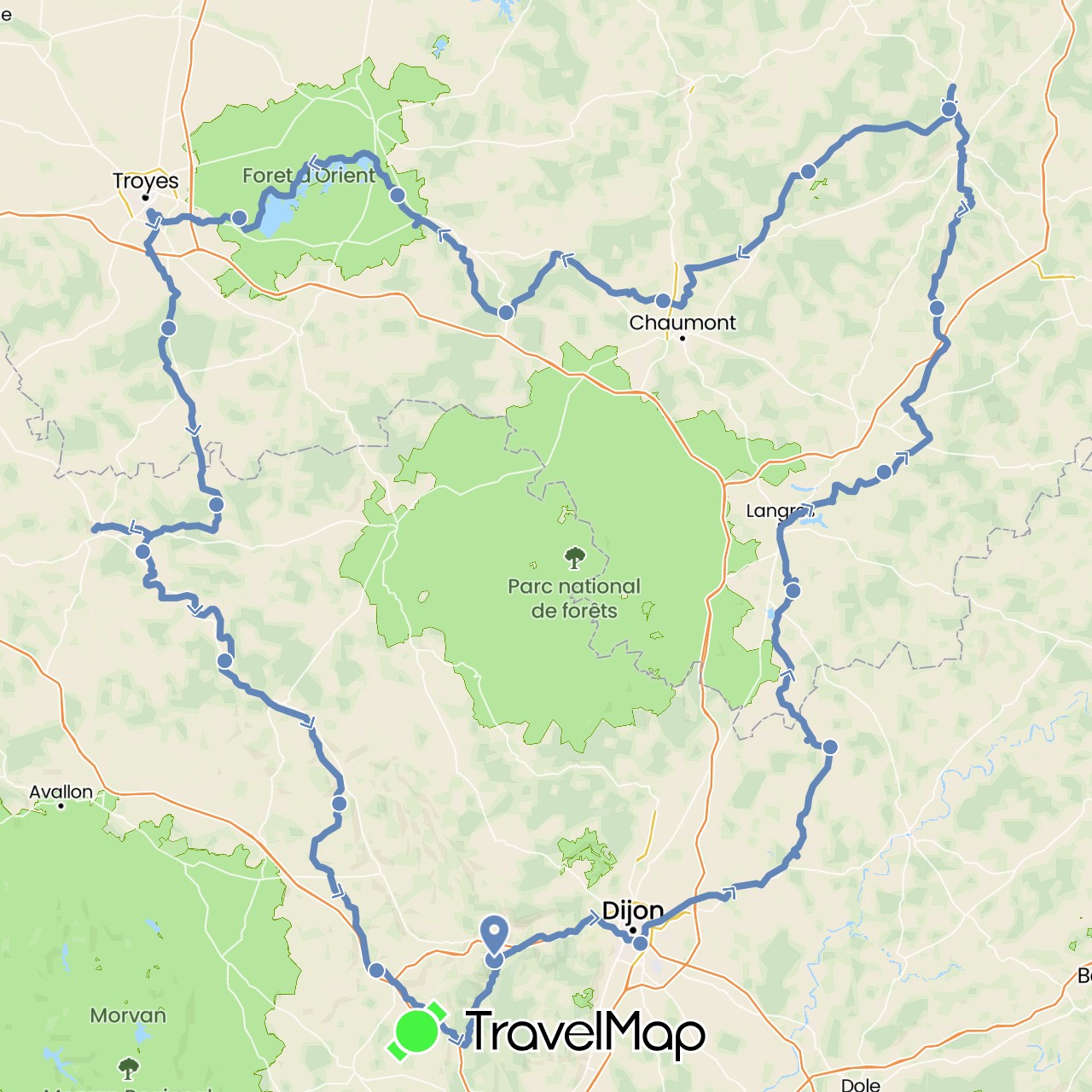 TravelMap itinerary: driving, cycling in France (Europe)