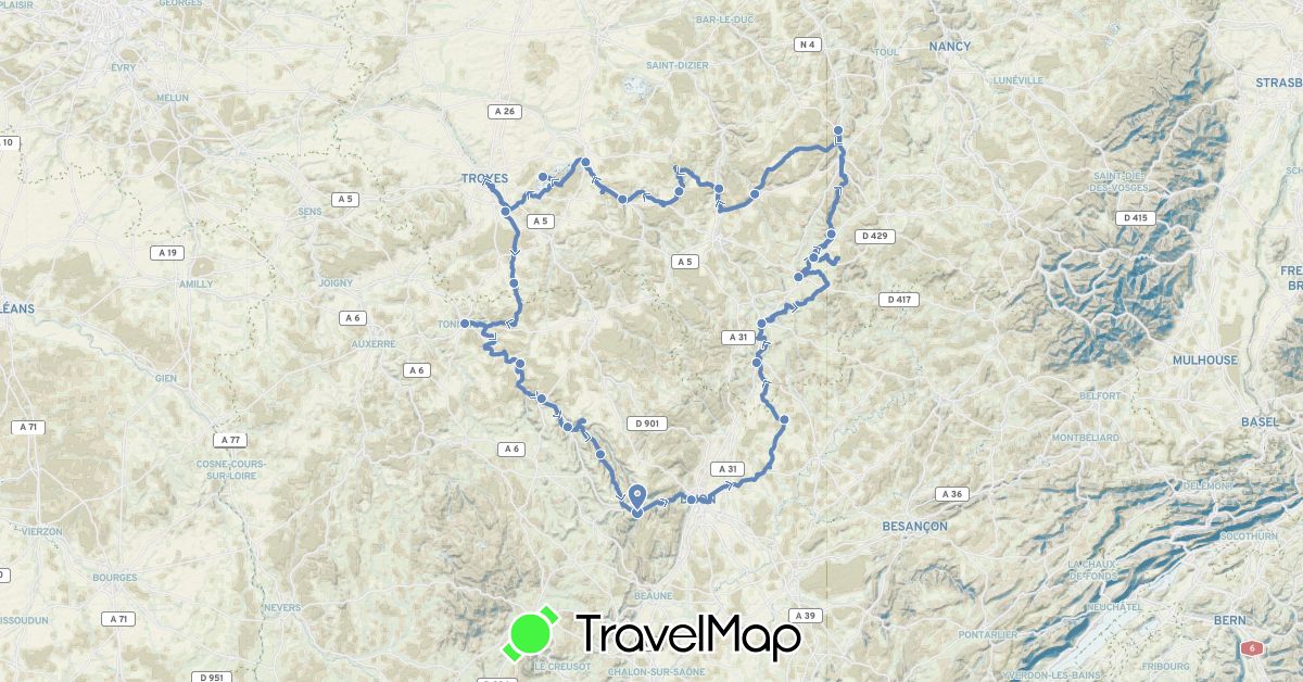 TravelMap itinerary: driving, cycling in France (Europe)