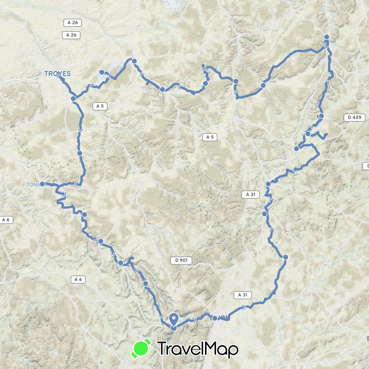 TravelMap itinerary: driving, cycling in France (Europe)